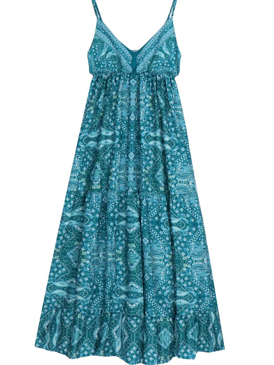 FashionSierra - 2025 Sexy Vintage Backless Spaghetti Strap Boho Dress