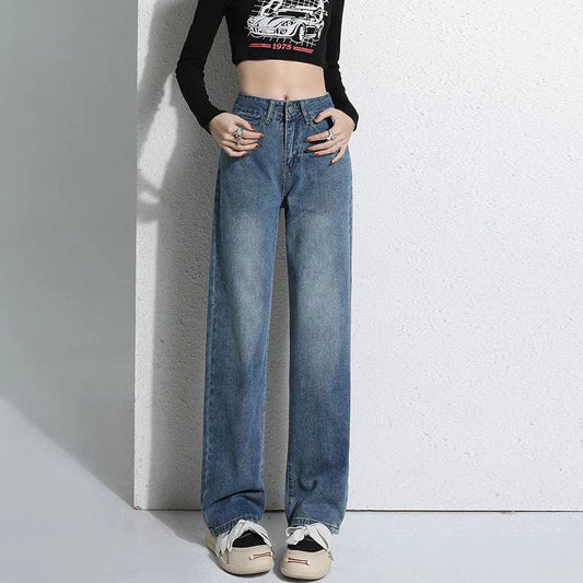 Vintage Wide-Legged Female 2025 New Explosive High-waisted Straight Loose Small Drag Jeans