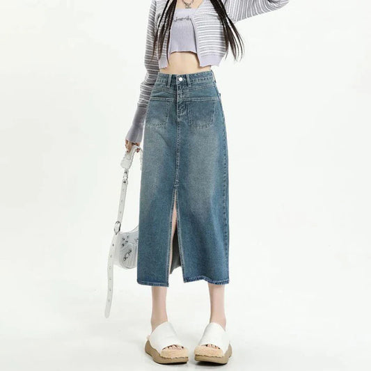 2025 New High Waisted Small Package Hip Half-Body Skirt Jeans