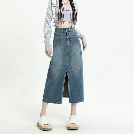 2025 New High Waisted Small Package Hip Half-Body Skirt Jeans