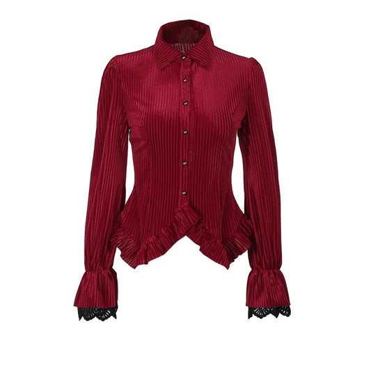 Medieval Retro Velvet Elegant Striped Red Cardigan