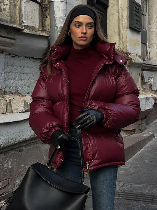 Burgundy Hooded Padded Parka Coat Coats-241208