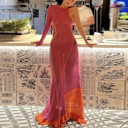 FashionSierra - 2025 Knitted Hollow Out Tassel Sexy Ruched Halter Boho Dress