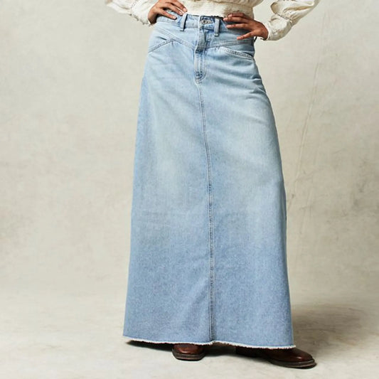 Trendy Buttoned Denim Hip Wrap Long Skirt Bottom