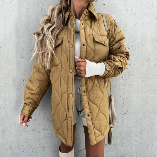 Pocket Casual Cotton Coats Woman Jackets 2025 New Loose Buttoned Thick Parkas Coat
