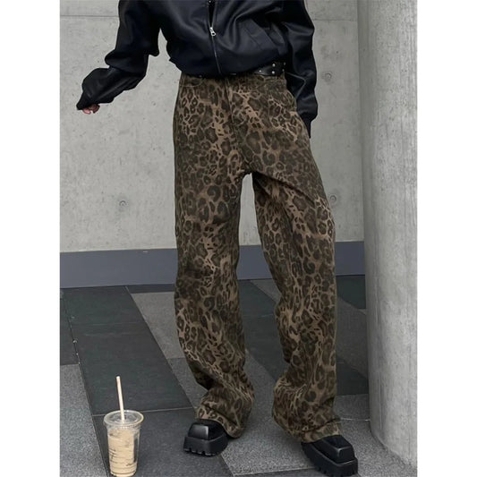 FashionSierra - Y2k High Street Baggy Leopard Print High Waist Wide Leg Trouser