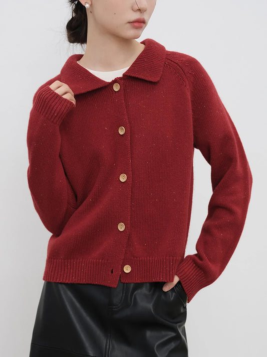 Petite Retro Lapel Knit Cardigan For Early Autumn Red Christmas Sweater Sweaters-L