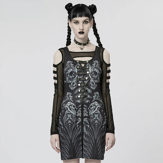 Cyber Printed Sexy Metal Rivets Two-piece Dress