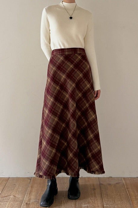 Red Plaid Wool Bodycon Christmas Skirt