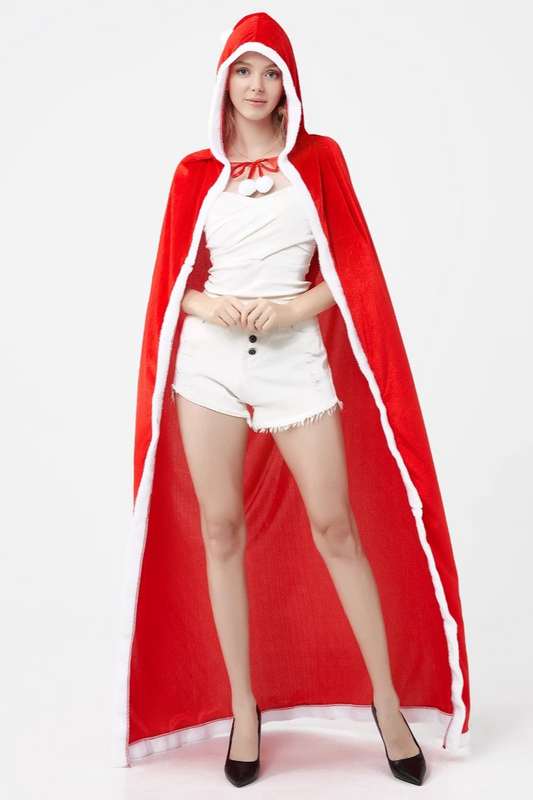 Red Hooded Cape Party Christmas Outerwear