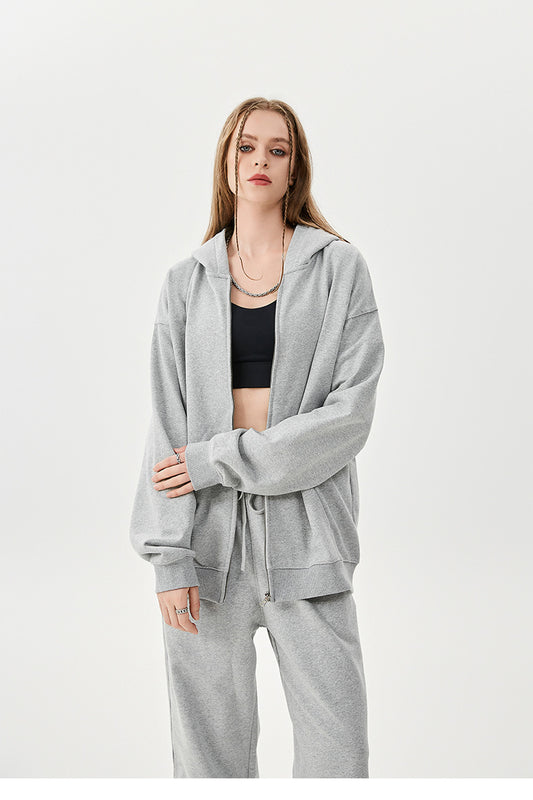 Grey Fleece Zip Up Hoodie