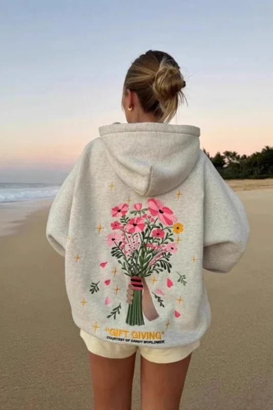Loose Embroidered Pullover Hoodie