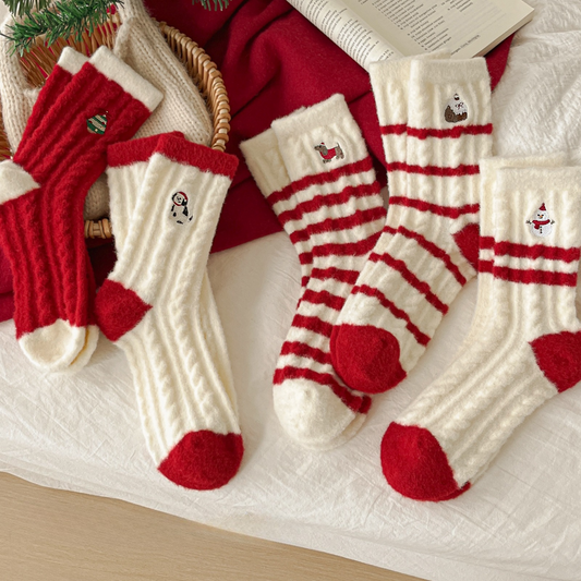 Coral Fleece Thick Warm Mid Calf Christmas Socks