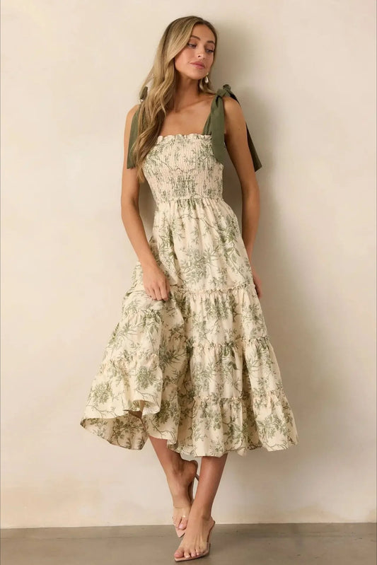 Sleeveless Halter Empire Waist Floral Dress