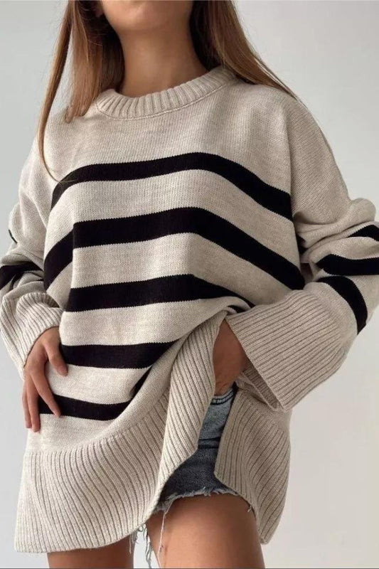 Chic Striped High Neck Sweater