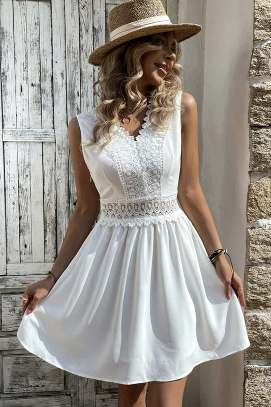 Patchwork Lace Short A-Line Boho Dress