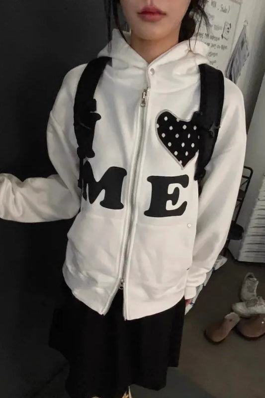 Letter Embroidery Zip Hoodie