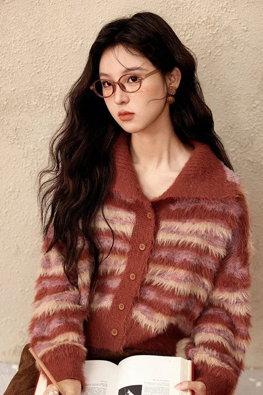 Contrast Color Vintage Striped Christmas Cardigan