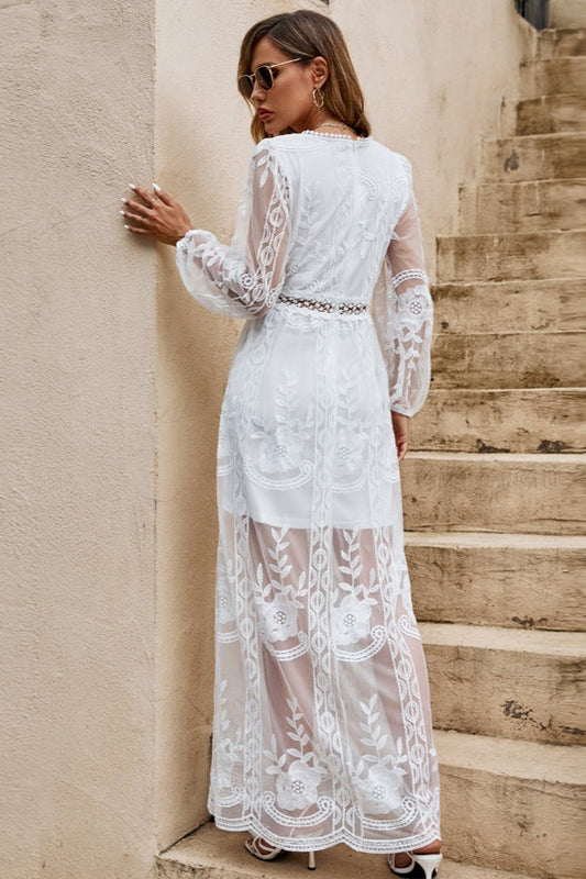 V Neck Long Sleeve Flowy Maxi Boho Dress