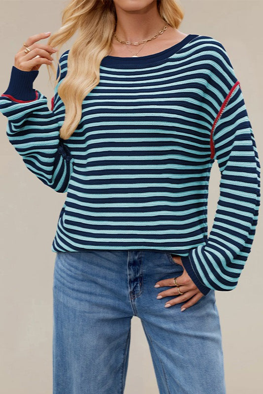Striped Crew Neck Knit Sweater