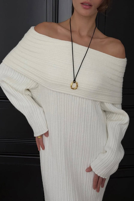 Off-Shoulder Long Sleeve Knit Bodycon Bardot Sweater Dress