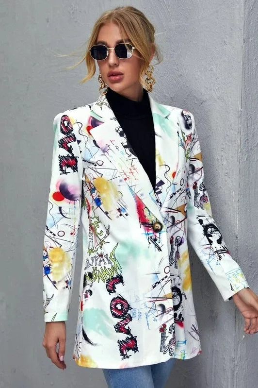 Graffiti Print Vintage Blazer