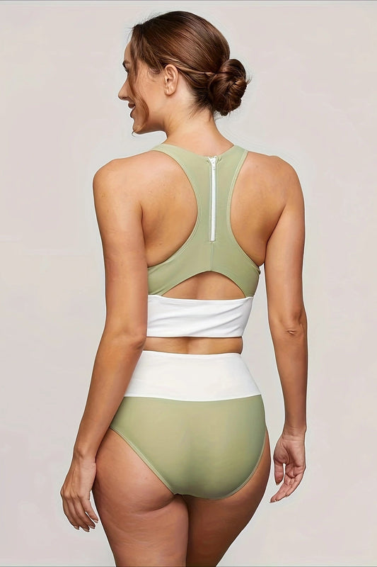 Curve Fit Zip Front Bikini Two Piece Swim Set