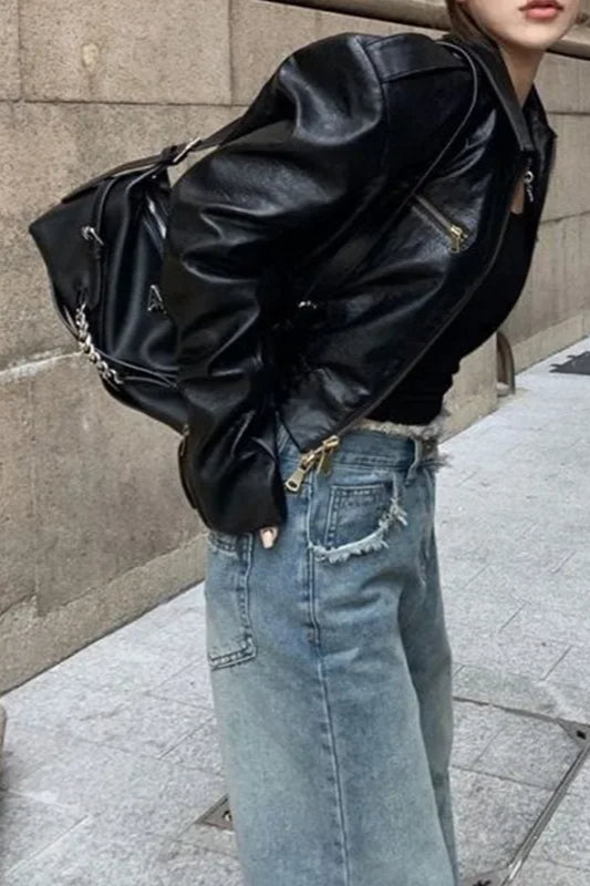 PU Leather Biker Short Jacket