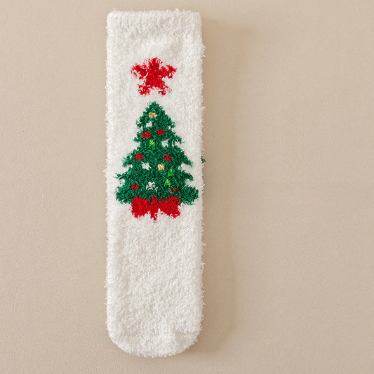 Cute Coral Fleece Thick Warm Mid Calf Christmas Socks