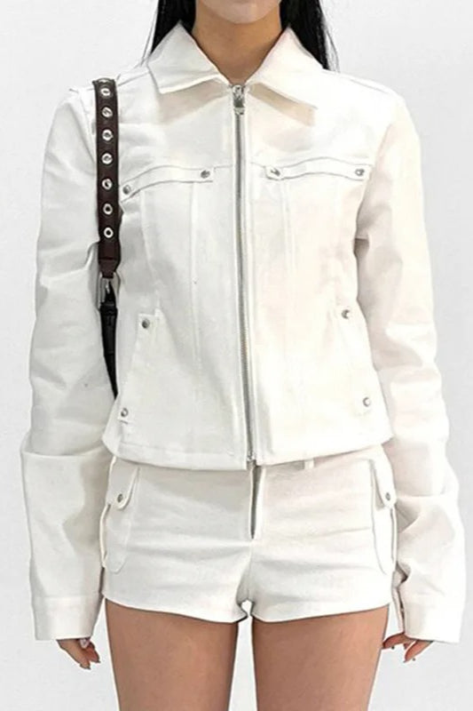 Rivet Lapel Safari Crop Jacke