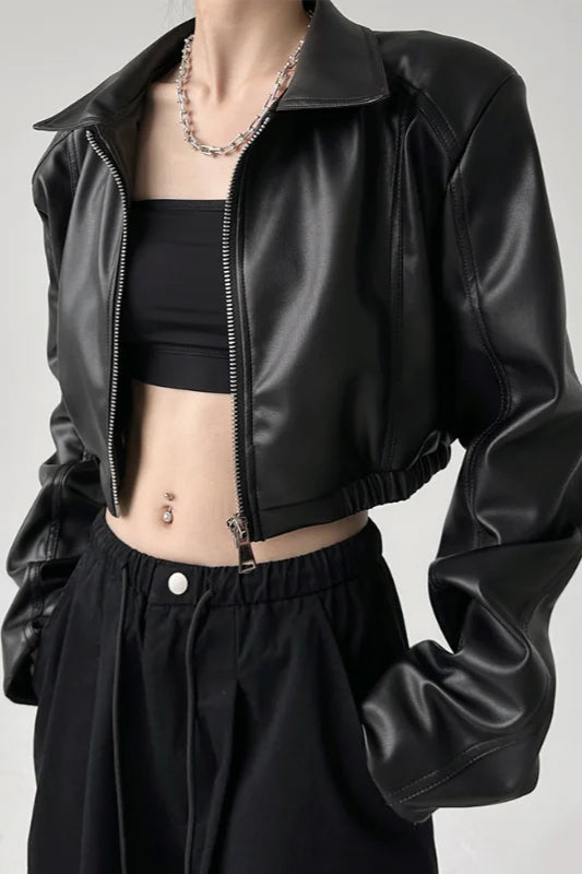 PU Leather Crop Jacket