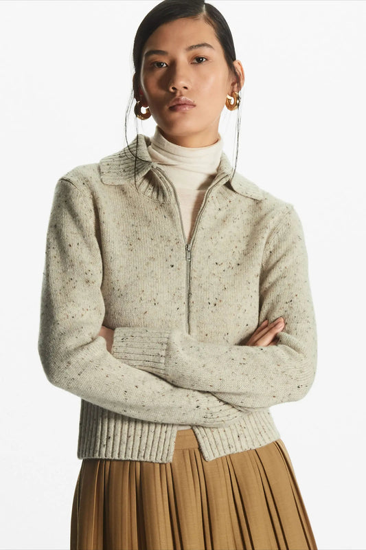 Wool Blend Short Open-Neck Cardigan