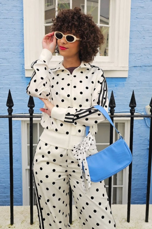 Polka Dot Stripe Track Jacket Two Piece Set
