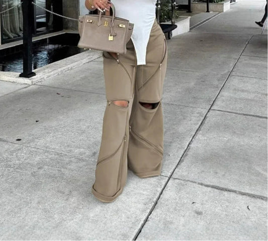 Zip Fasten Gothic Baggy Joggers Pant brown / S