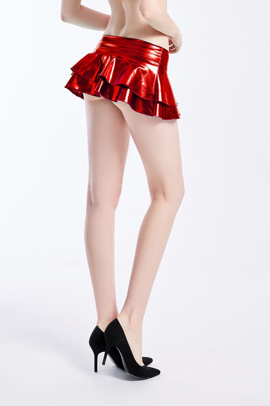 Low Rise Pleather Mini Christmas Skirt