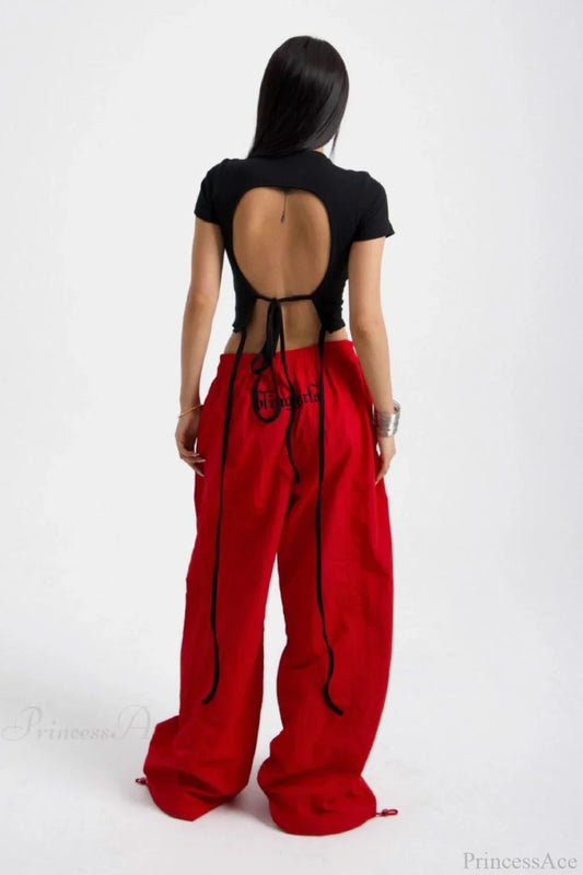 Embroidered Cargo Street Straight Leg Pants