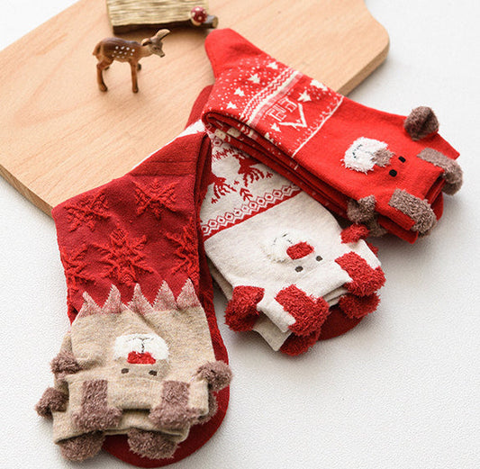 3D Reindeer Ear Mid Calf Japanese Style Christmas Socks