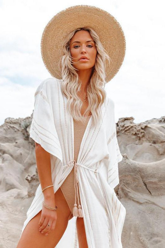 Loose Striped Bikini Cardigan Cover Up