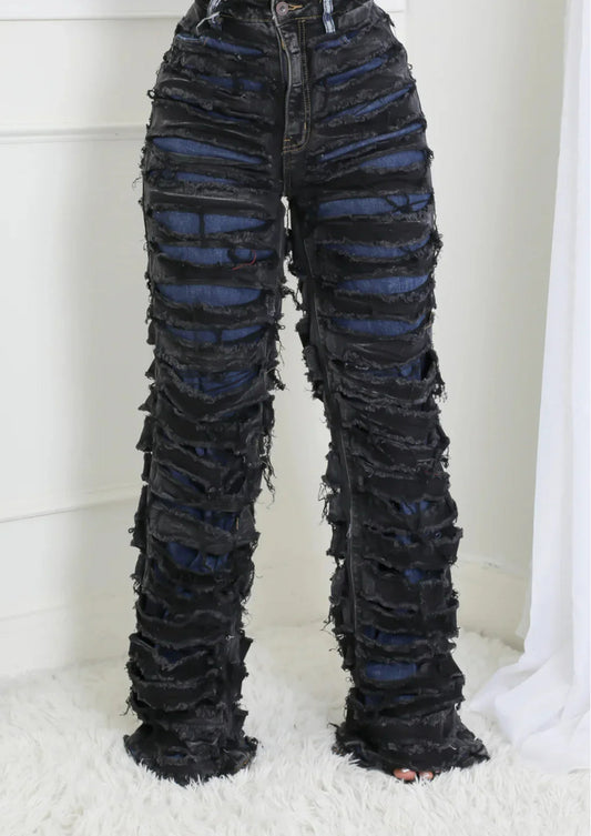 Striped Medieval High Waist Zipper Pant Black / S
