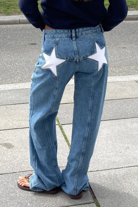 Star Print Loose Wide Leg Jeans