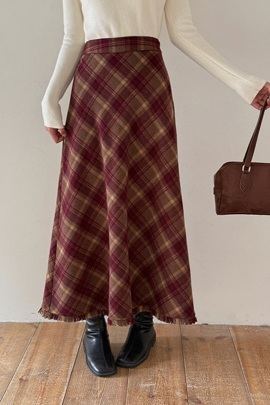 Red Plaid Wool Bodycon Christmas Skirt