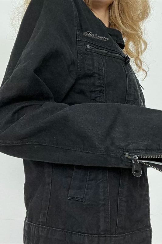 Double Zipper Denim Cargo Jacket