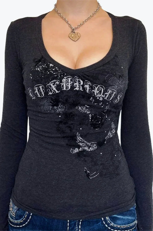 Gothic Graphic Long Sleeve T-Shirt Black / S