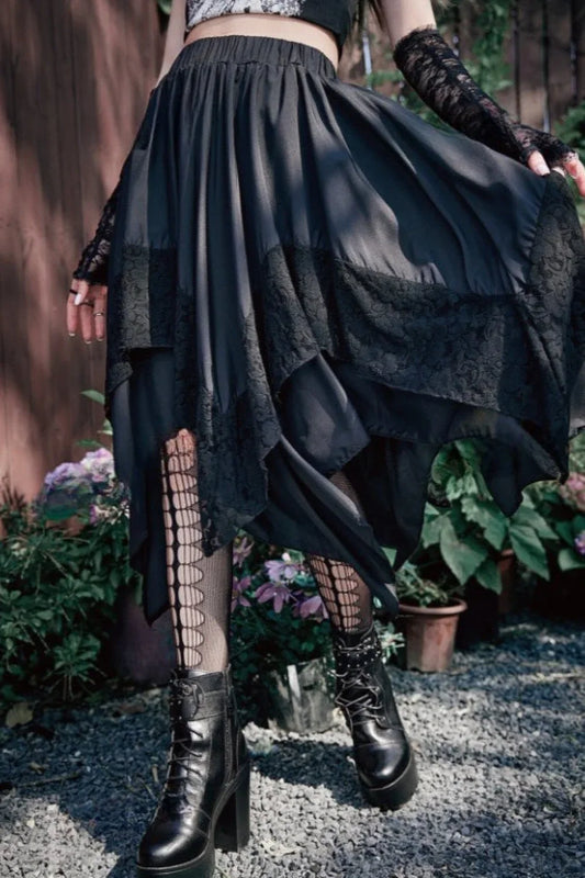 Halloween Gothic Punk Lace Skirt Black / XS