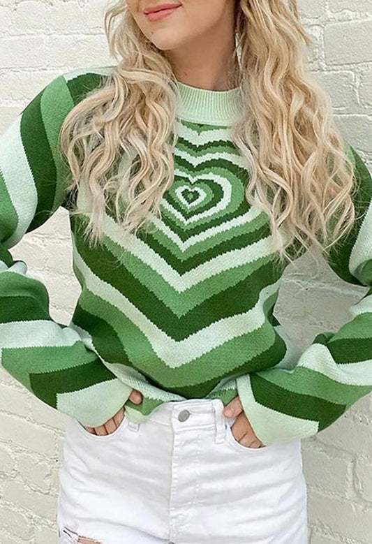 Heart Embroidered Stripe Trendy Crop Cami Top Green / Xl Sweaters-L