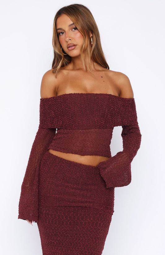 In Too Deep Long Sleeve Knit Top Burgundy