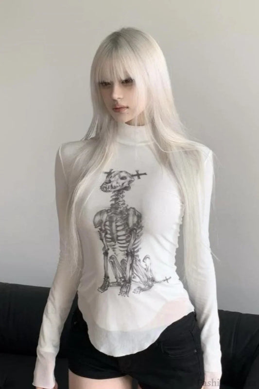 Skull Dog High Neck Slim T-Shirt White / S