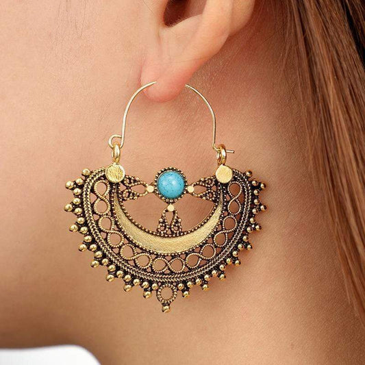Boho Earrings - Chandelier Turquoise Mandala