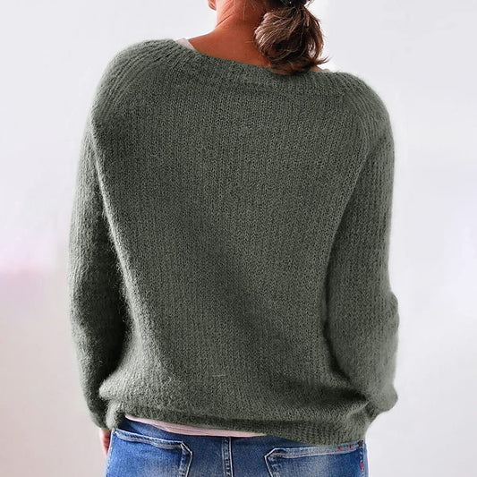 FashionSierra - Women Loose Casual Pullover Knit Sweater Boat Neck Long Sleeve Winter Keep Warm Sweater Tops