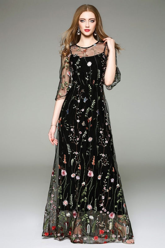 FashionSierra - Spring Summer Women's O Neck Long Sleeves Maxi Dresses